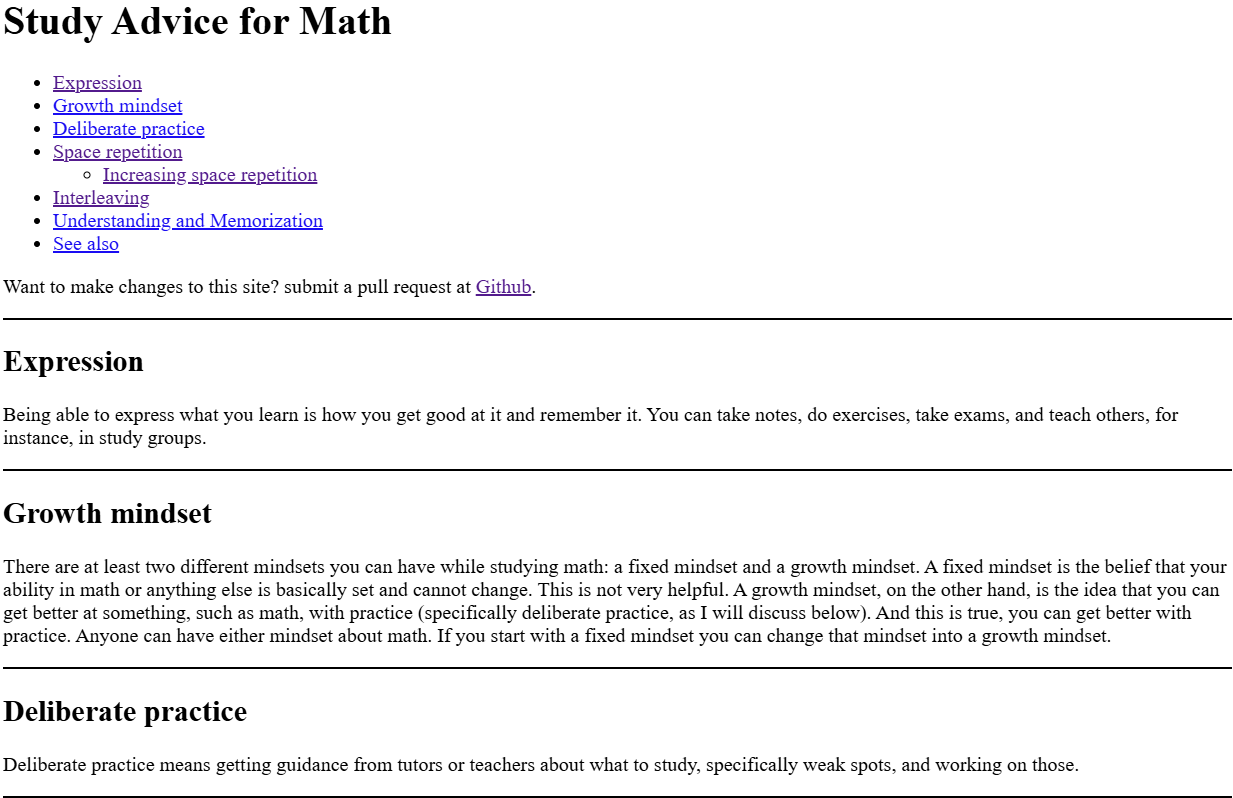 Math Study Advice Website